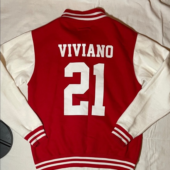 Just Hoods Other - Men’s Vintage Style Varsity Bomber Jersey Jacket in Red and White Size Large